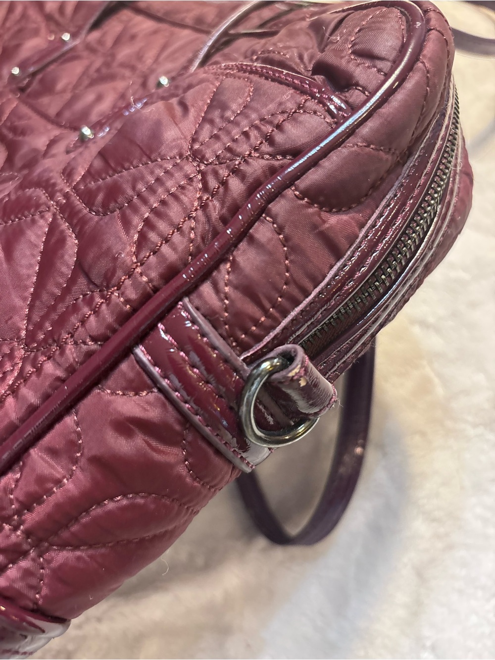 Nine West Laptop Tote Plum Purple Burgundy Quilted Diamond pattern 100% Nylon - Picture 12 of 16